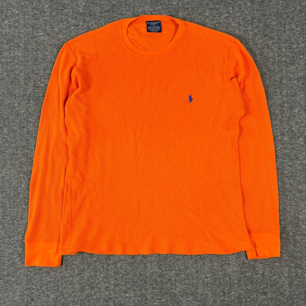 Polo Ralph Lauren Sleepwear Thermal Shirt Mens Small Orange Waffle Knit Preppy